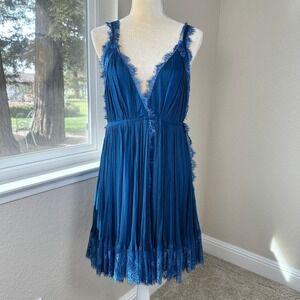 Brenda Knight Free People Marilyn Dress L Blue Lace Luxe Ethereal Boho Romantic